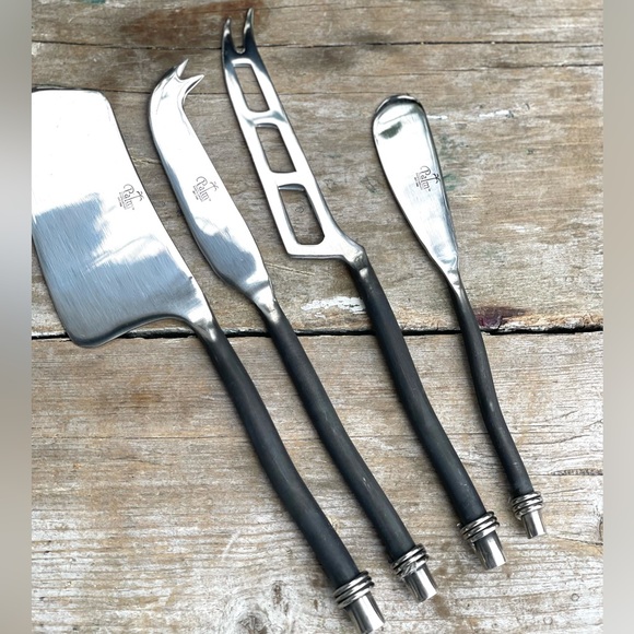 PALM black silver rustic cheese appetizer knives set new in box - Picture 8 of 8